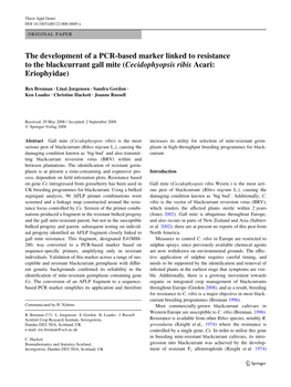 The Development of a PCR-Based Marker Linked to Resistance to the Blackcurrant Gall Mite (Cecidophyopsis Ribis Acari: Eriophyidae)