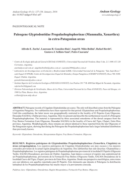 Paleogene Glyptodontidae Propalaehoplophorinae (Mammalia, Xenarthra) in Extra-Patagonian Areas