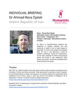 Individual Briefing on Dr Ahmad Reza Djalali