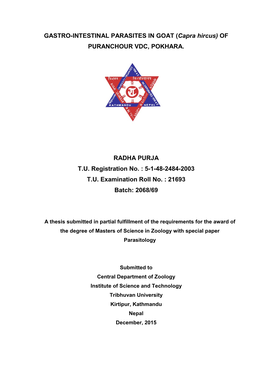 GASTRO-INTESTINAL PARASITES in GOAT (Capra Hircus) of PURANCHOUR VDC, POKHARA