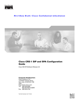 Cisco CRS-1 SIP and SPA Configuration Guide Cisco IOS XR Software Release 3.3