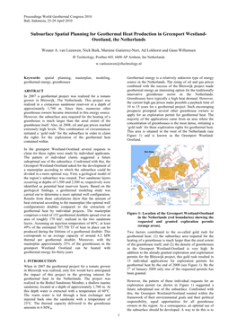 Subsurface Spatial Planning for Geothermal Heat Production in Greenport Westland Oostland, the Netherlands