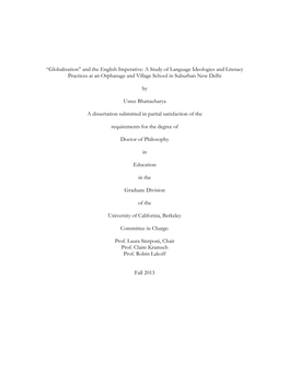 And the English Imperative: a Study of Language Ideologies and Literacy Practices at an Orphanage and Village School in Suburban New Delhi