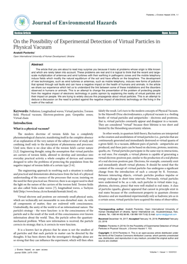 On the Possibility of Experimental Detection of Virtual Particles in Physical Vacuum Anatolii Pavlenko* Open International University of Human Development, Ukraine