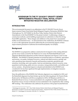 An Addendum to the FY 2016/2017 Gravity Sewer Improvements Project Final Initial Study/Mitigated Negative Declaration (IS/MND), State Clearinghouse No