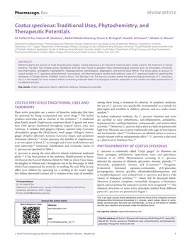 Costus Speciosus: Traditional Uses, Phytochemistry, and Therapeutic Potentials Ali Hafez El‑Far, Hazem M