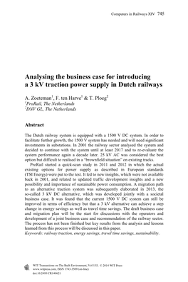 Analysing the Business Case for Introducing a 3 Kv Traction Power Supply in Dutch Railways