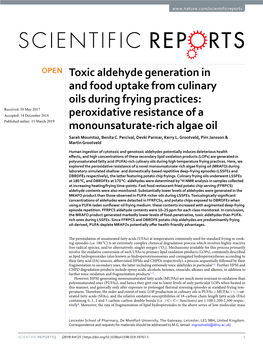 Toxic Aldehyde Generation in and Food Uptake from Culinary Oils