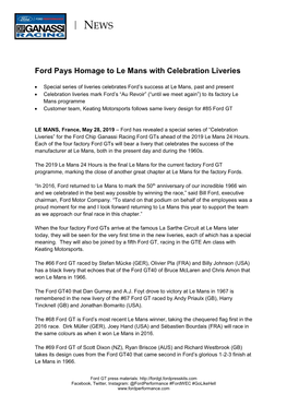 Ford Pays Homage to Le Mans with Celebration Liveries