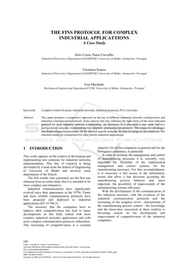 THE FINS PROTOCOL for COMPLEX INDUSTRIAL APPLICATTIONS a Case Study