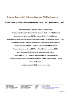 Strong Sequential Rebound Across All Businesses