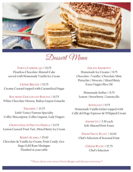 Dessert Menu