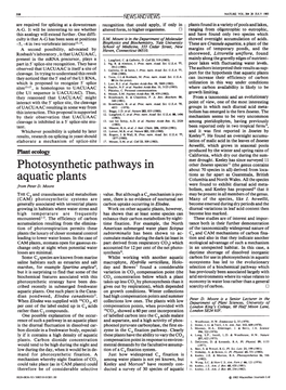 Photosynthetic Pathways in Aquatic Plants