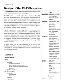 Wikipedia: Design of the FAT File System