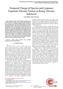 Temporal Change of Spectra and Lyapunov Exponent Volcanic Tremor at Raung Volcano, Indonesia Arin Wildani, Sukir Maryanto