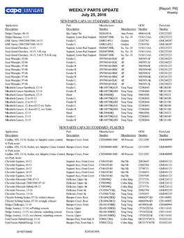 WEEKLY PARTS UPDATE July 25, 2016