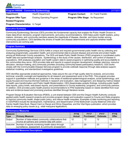 Community Epidemiology 2/17/2017 Department: Health Department Program Contact: Dr