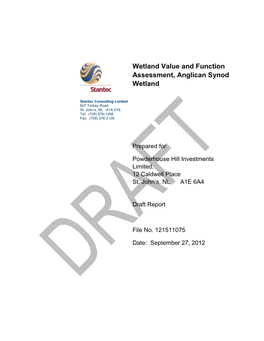 Wetland Value and Function Assessment, Anglican Synod Wetland
