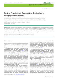 On the Principle of Competitive Exclusion in Metapopulation Models