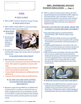 Hyperbaric Medicine Center During the Actual Questions About the Treatment Process Are Treatment Process, for All Patients’ Confidentiality, No Always Welcomed