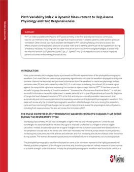 Pleth Variability Index: a Dynamic Measurement to Help Assess to Help Measurement a Dynamic Index: Variability Pleth Responsiveness and Fluid Physiology