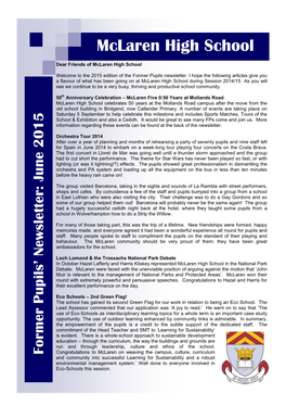 Mclaren High School Former Pupils' Newsletter