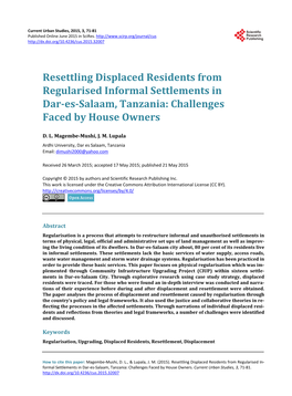 Resettling Displaced Residents from Regularised Informal Settlements in Dar-Es-Salaam, Tanzania: Challenges Faced by House Owners