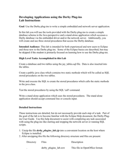 Developing Applications Using the Derby Plug-Ins Lab Instructions
