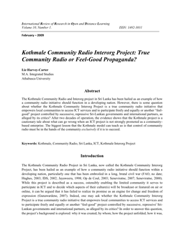 Kothmale Community Radio Interorg Project: True Community Radio Or Feel-Good Propaganda?