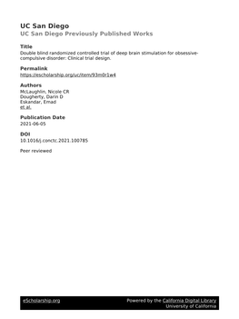 Double Blind Randomized Controlled Trial of Deep Brain Stimulation for Obsessive- Compulsive Disorder: Clinical Trial Design