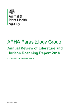 Parasitology Group Annual Review of Literature and Horizon Scanning Report 2018