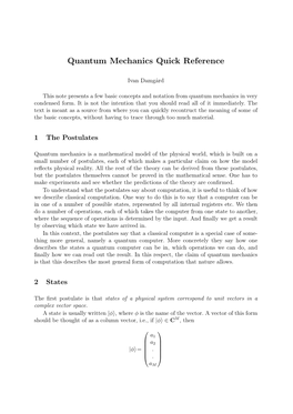 Quantum Mechanics Quick Reference