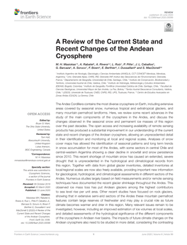 A Review of the Current State and Recent Changes of the Andean Cryosphere