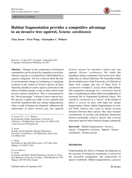 Habitat Fragmentation Provides a Competitive Advantage to an Invasive Tree Squirrel, Sciurus Carolinensis