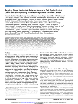 Tagging Single Nucleotide Polymorphisms in Cell Cycle Control Genes and Susceptibility to Invasive Epithelial Ovarian Cancer