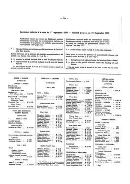 Infected Areas As on 17 September 1959 Notifications Reçues Aux Terme