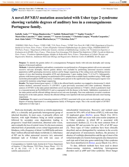 A Novel DFNB31 Mutation Associated with Usher Type 2 Syndrome Showing Variable Degrees of Auditory Loss in a Consanguineous Portuguese Family