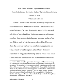 Roman Catholic Sexual Ethics Are Profoundly Misguided, and the Problem Reaches Back Centuries Into the Foundational Texts of Early Christianity