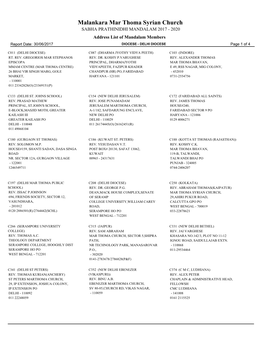 Malankara Mar Thoma Syrian Church SABHA PRATHINIDHI MANDALAM 2017 - 2020 Address List of Mandalam Members Report Date: 30/06/2017 DIOCESE - DELHI DIOCESE Page 1 of 4