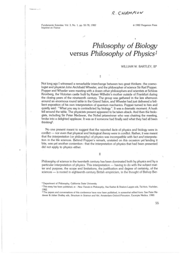 Philosophy of Biology Versus Philosophy of Physics'