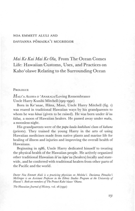 Hawaiian Customs, Uses, and Practices on Kaho'olawe Relating to the Surrounding Ocean