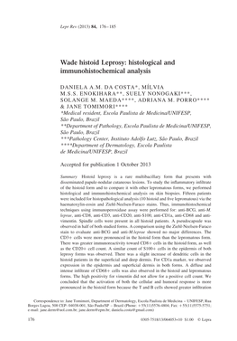 Wade Histoid Leprosy: Histological and Immunohistochemical Analysis
