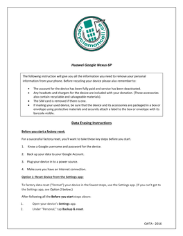 Huawei Google Nexus 6P Data Erasing Instructions