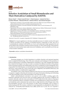 Selective Acetylation of Small Biomolecules and Their Derivatives Catalyzed by Er(Otf)3