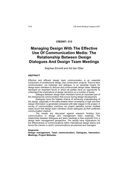 Managing Design with the Effective Use of Communication Media: the Relationship Between Design Dialogues and Design Team Meetings