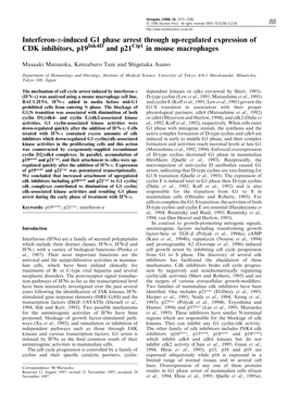 Interferon-A-Induced G1 Phase Arrest Through Up-Regulated Expression of CDK Inhibitors, P19ink4d and P21cip1 in Mouse Macrophages