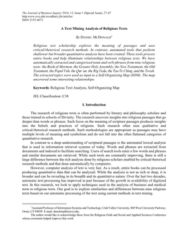 A Text Mining Analysis of Religious Texts Religious Text Scholarship