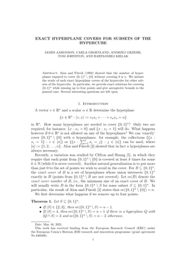 Exact Hyperplane Covers for Subsets of the Hypercube 1