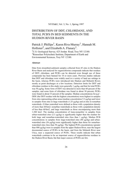 Distribution of Ddt, Chlordane, and Total Pcb's in Bed Sediments in the Hudson River Basin