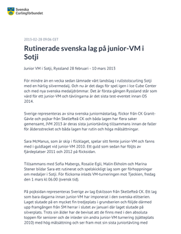Rutinerade Svenska Lag På Junior-VM I Sotji